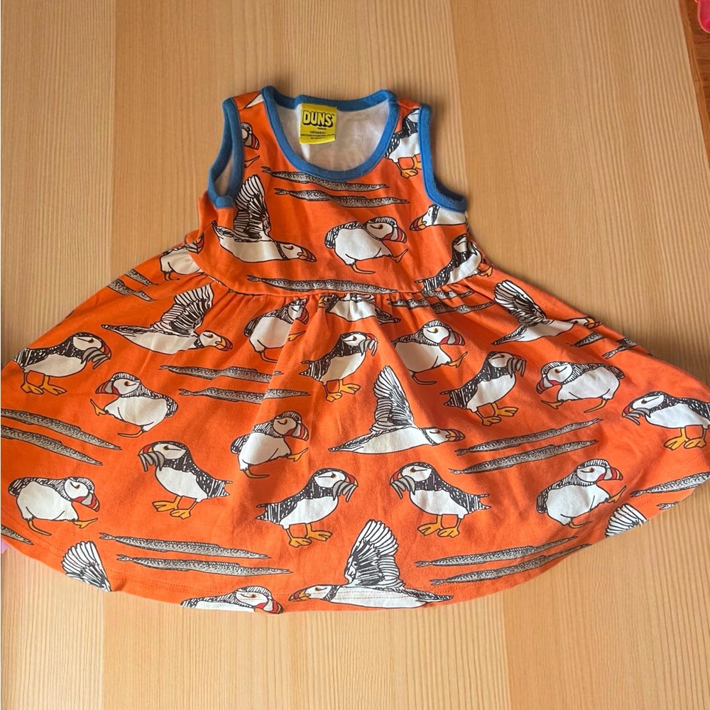 Orange Puffin Print Kids Dress